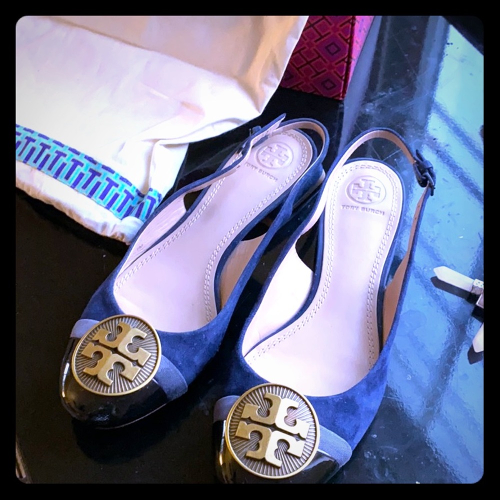 Tory Burch Navy Blue Alastair Slingbacks